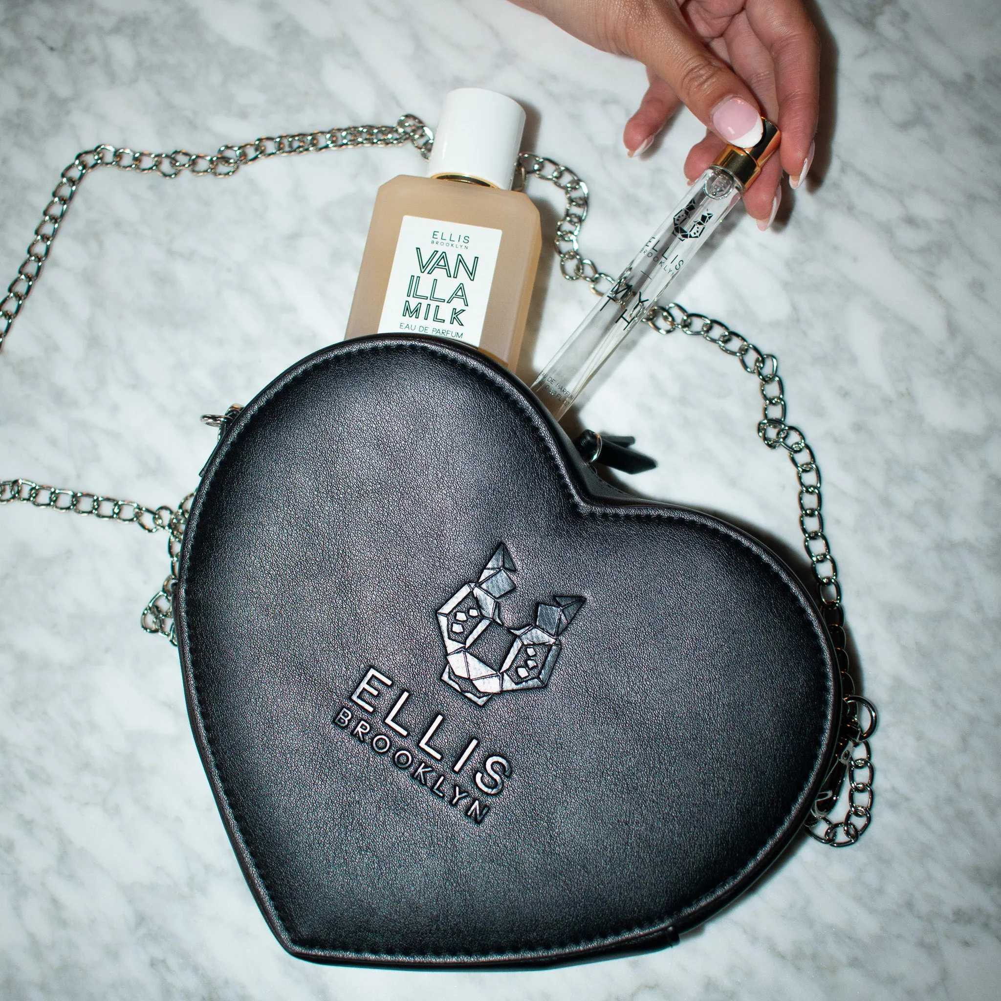 ELLIS BROOKLYN BLACK HEART BAG WITH CHAIN STRAP Ellis Brooklyn