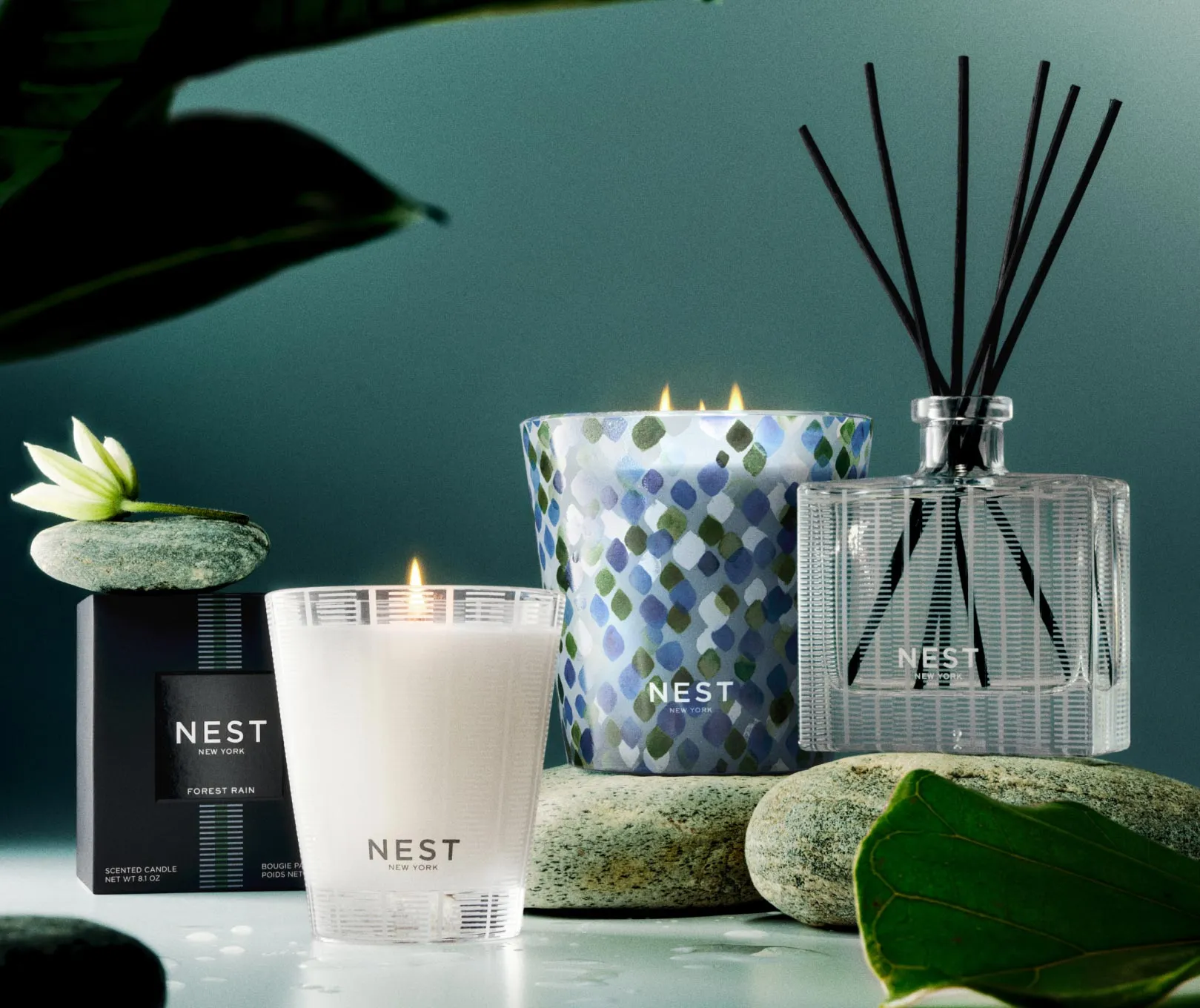 Forest Rain Decorative 3-Wick Candle Nest New York