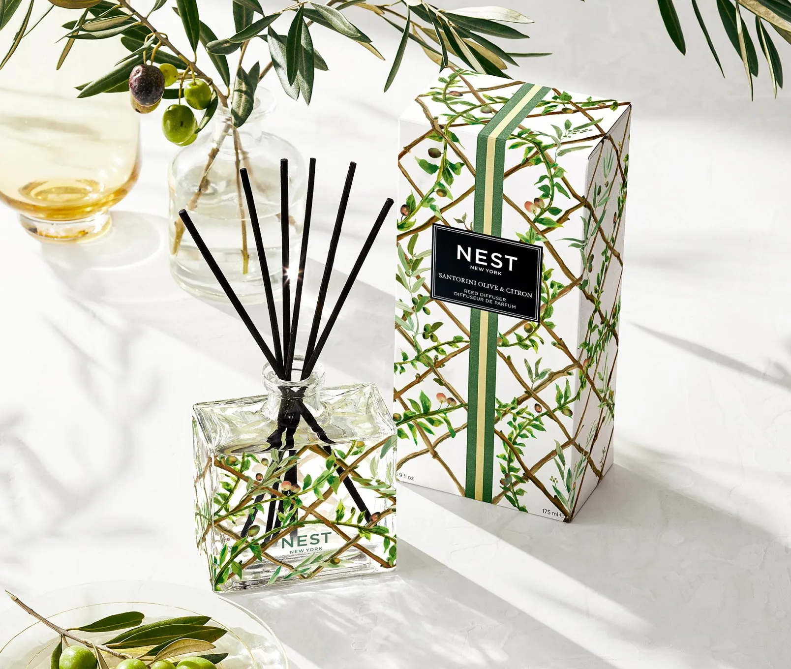 Santorini Olive & Citron Decorative Reed Diffuser Nest New York